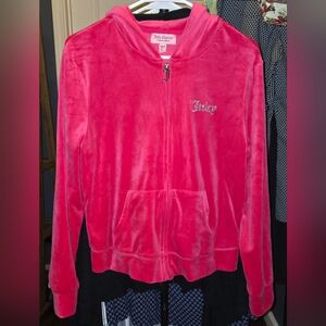 Juicy Couture Velour Hooded Zip Up Hot Pink L EUC